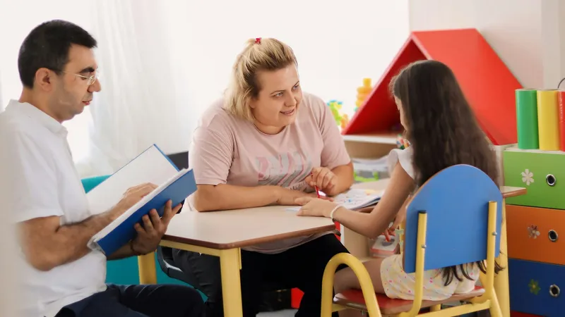 Speech pathologist facilitating a language and communication therapy session